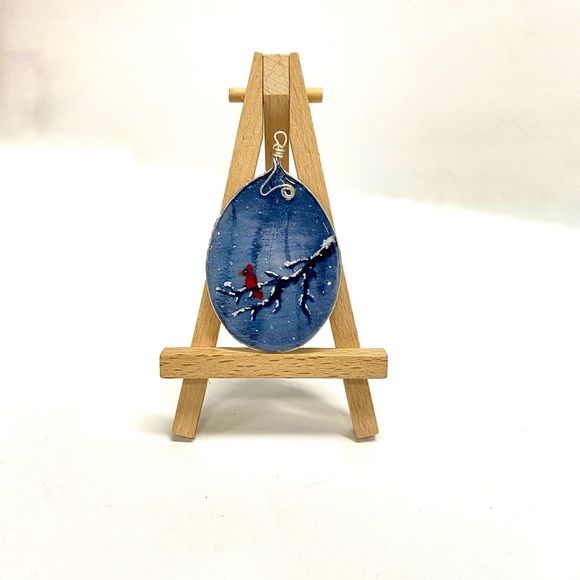 HANDMADE Mixed Media Hand Painted Acrylic Resin Art Cardinal Statement Pendant - Picture 9 of 9